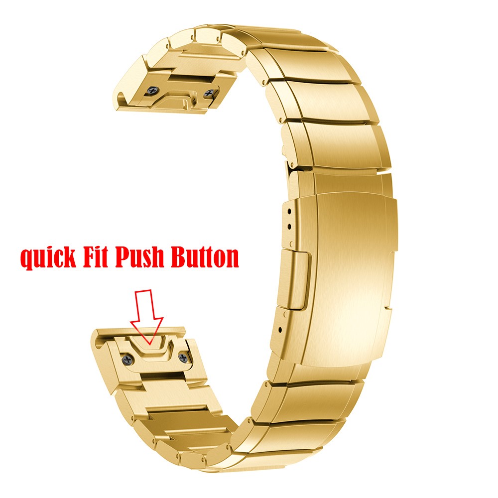 Pulseira de Aço Inoxidável Link Chain Watch Band Com Fifle de Puspo de Fiz Quickle Para Garmin Fenix ​​5 195mm - Ouro