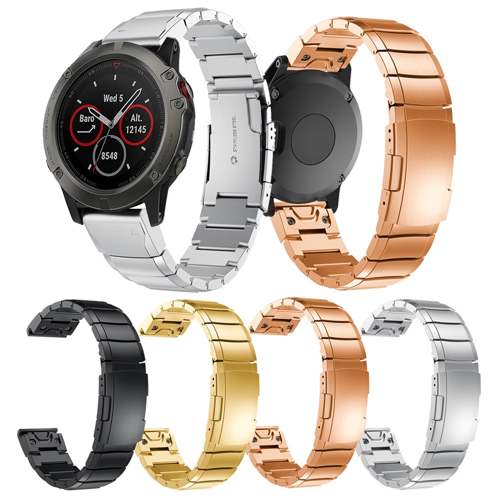 Correa de Muñeca de Reloj de Acero Inoxidable Con Hebilla de Mariposa Para Garmin Fenix ​​5x - Plata