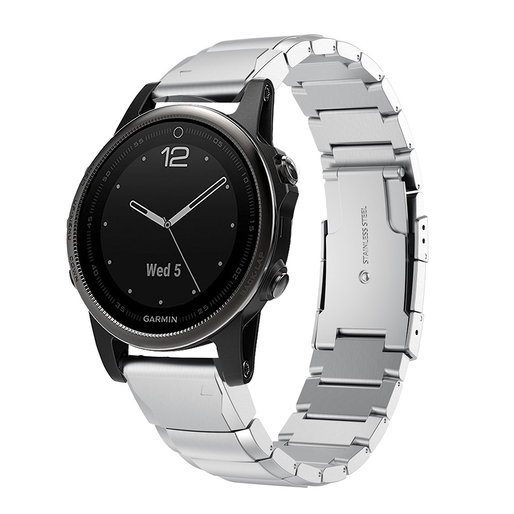 Für Garmin Fenix 5S Edelstahlgliederkettenarmband Mit Faltschließe - Silber--3