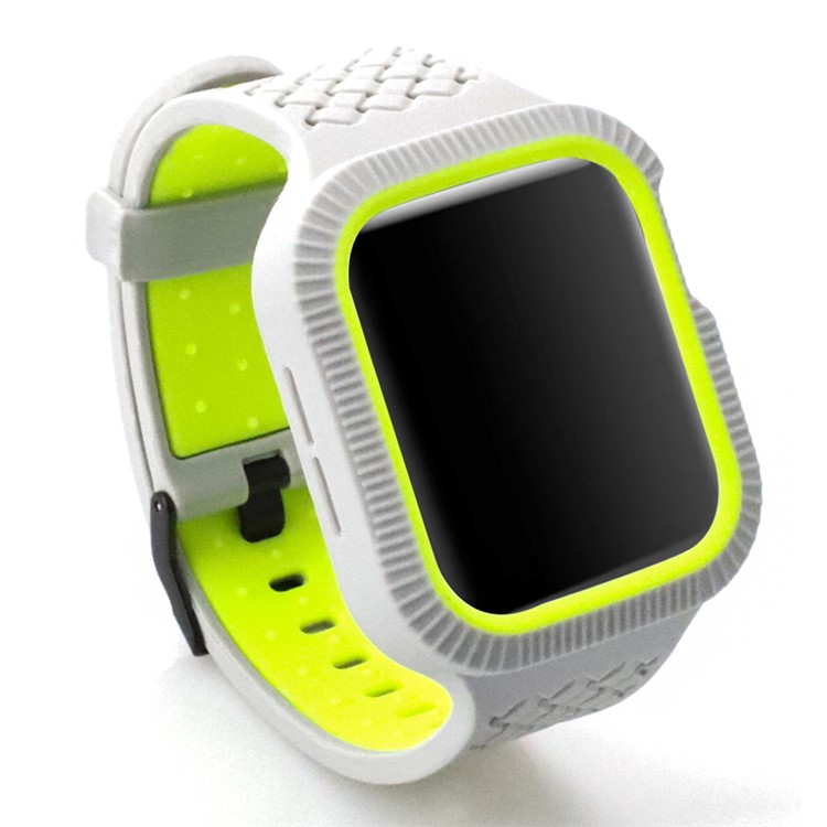 

Two Tone Soft Silicone Woven Watch Strap with Anti-aging Frame for Apple Watch Series 4 40mm - White / Green, Apple Watch Series 4 40mm