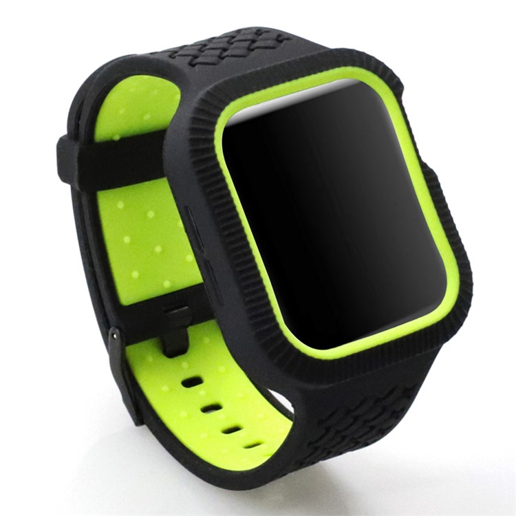 

Two Tone Soft Silicone Woven Watch Strap with Anti-aging Frame for Apple Watch Series 4 40mm - Black / Green, Apple Watch Series 4 40mm