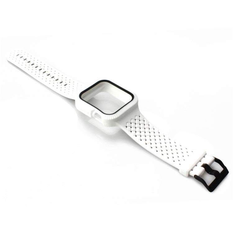 Two Tone Soft Silicone Woven Watch Strap with Anti-aging Frame for Apple Watch Series 4 40mm / Series 3 2 1 42mm - White / Black-2