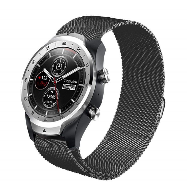 22mm Magnetic Milanese Stainless Steel Woven Watch Strap Replacement for TicWatch Pro Smart Watch - Black-4