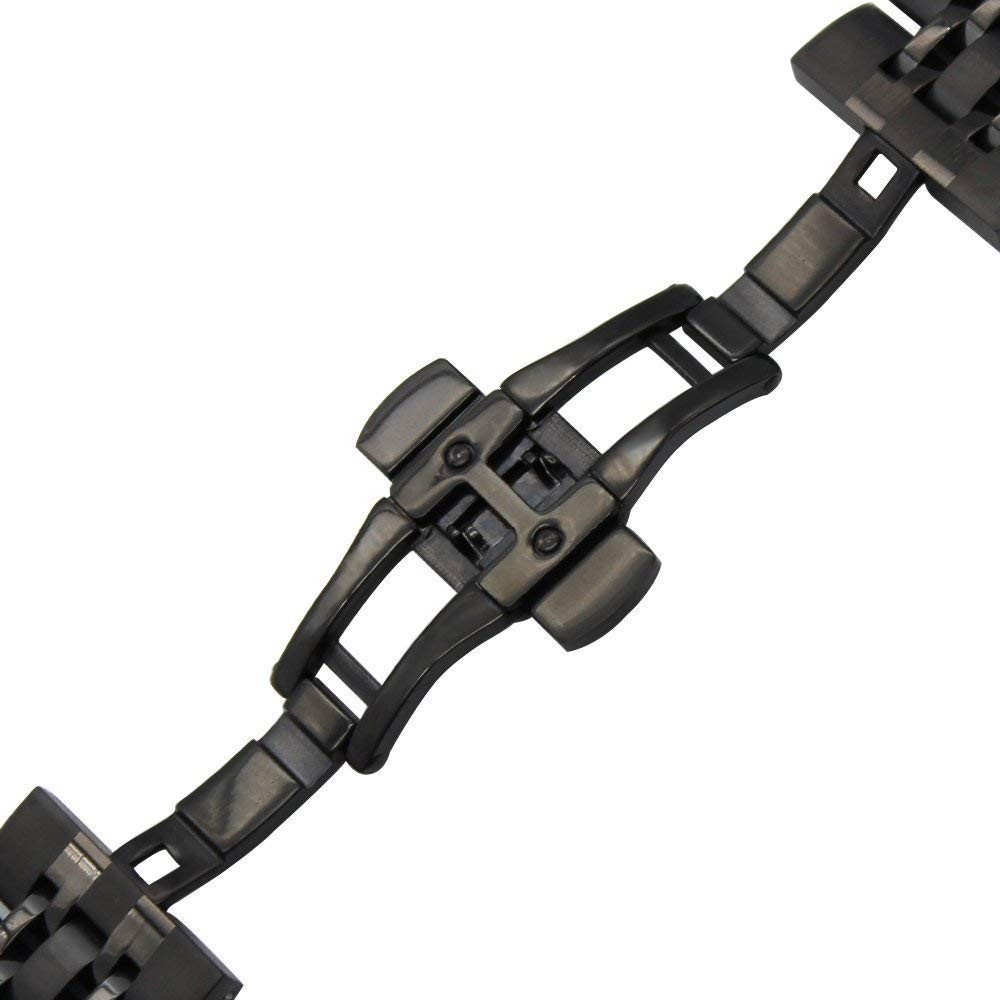 22mm Butterfly Lock Link Stainless Steel Watch Band Replacement for Ticwatch Pro Watch - Black-6