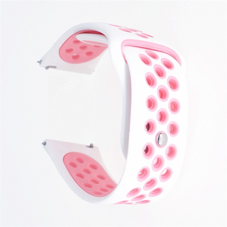 20mm Two-tone Hollow Silicone Watch Strap for Samsung Galaxy Watch 42mm / Gear Sport S2 - White / Pink-1