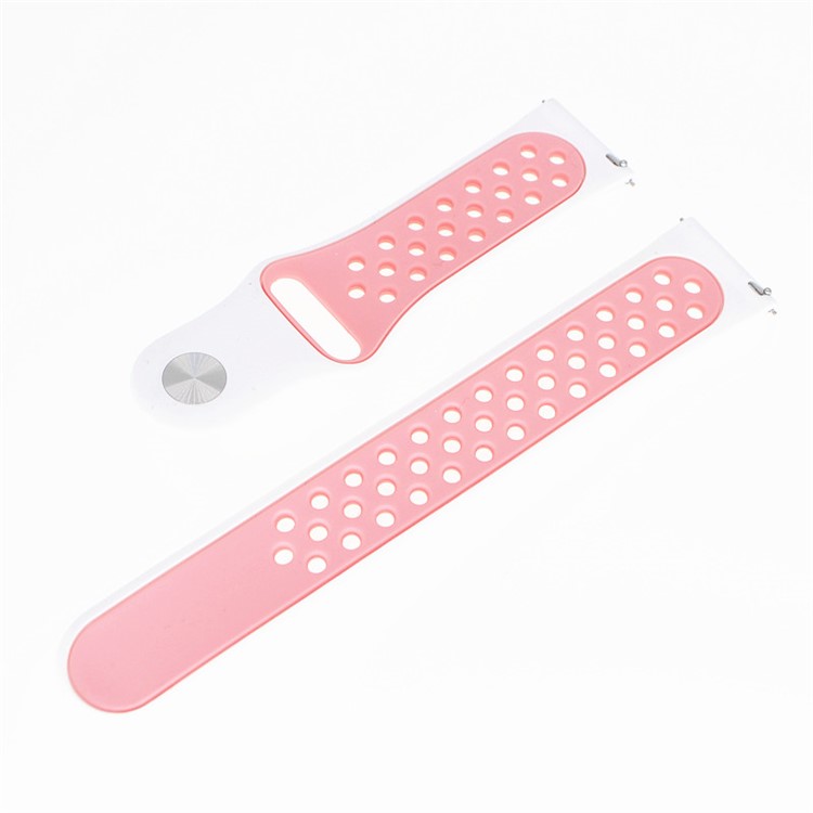 20mm Two-tone Hollow Silicone Watch Strap for Samsung Galaxy Watch 42mm / Gear Sport S2 - White / Pink-3