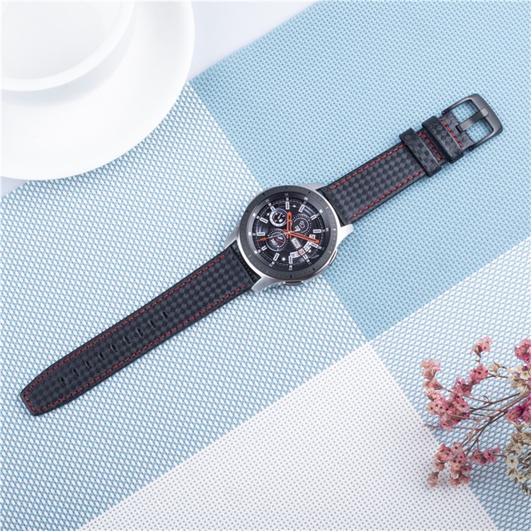 Carbon Fiber Grain Genuine Leather Wristwatch Strap for Samsung Galaxy Watch 46mm / Galaxy Gear S3 Classic/Frontier - Red-2