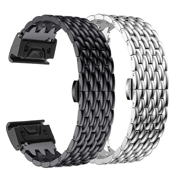 Stainless Steel Bracelet Dragon Vein Woven Watch Band with Buckle for Garmin Fenix 5X 26mm - Black-7