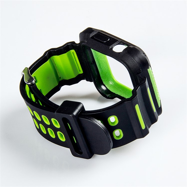 Two-color Soft Silicone Watch Wrist Band Strap for Apple Watch Series 4 44mm - Black/Green-2