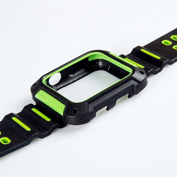 Two-color Soft Silicone Watch Wrist Band Strap for Apple Watch Series 4 44mm - Black/Green-6