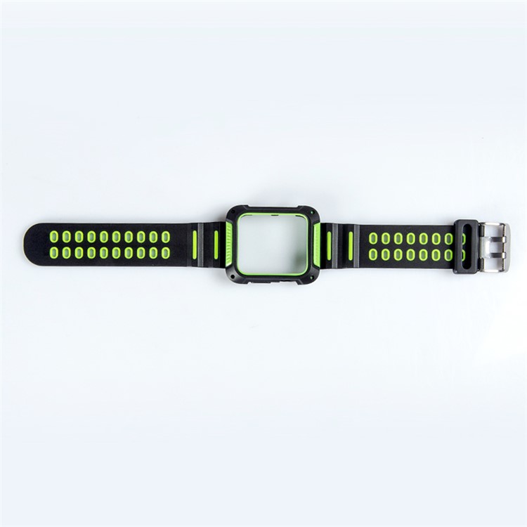 Two-color Soft Silicone Watch Wrist Band Strap for Apple Watch Series 4 44mm - Black/Green-8