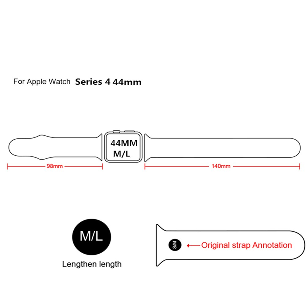 Silicone Wrist Strap Replacement for Apple Watch Series 4 44mm, Series 3/2/1 42mm (Lengthen Length) - Style A-4