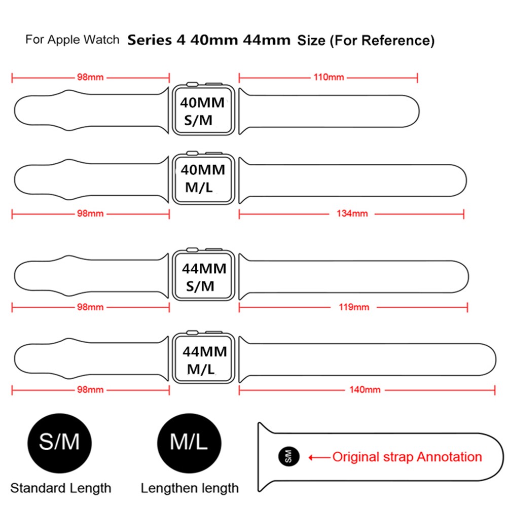 Silicone Wrist Strap Band for Apple Watch Series 4 40mm / Series 3 2 1 38mm (Lengthen Length) - Style A-5