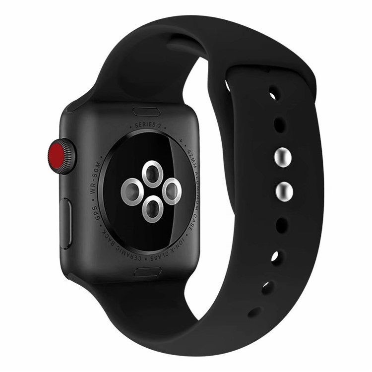 Dual Pin Buckle Silicone Watch Strap for Apple Watch Series 4 44mm, Series 3/2/1 42mm - Black-3