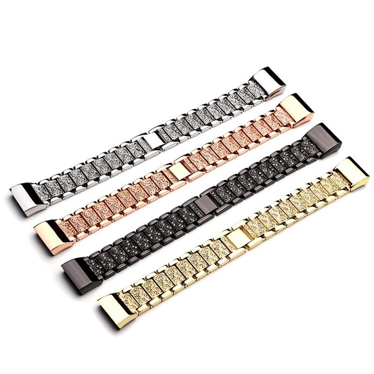 Rhinestone Decor Metal Watch Band Strap Replacement for Fitbit Charge 2 - Black-11