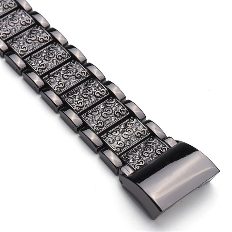 Rhinestone Decor Metal Watch Band Strap Replacement for Fitbit Charge 2 - Black-4