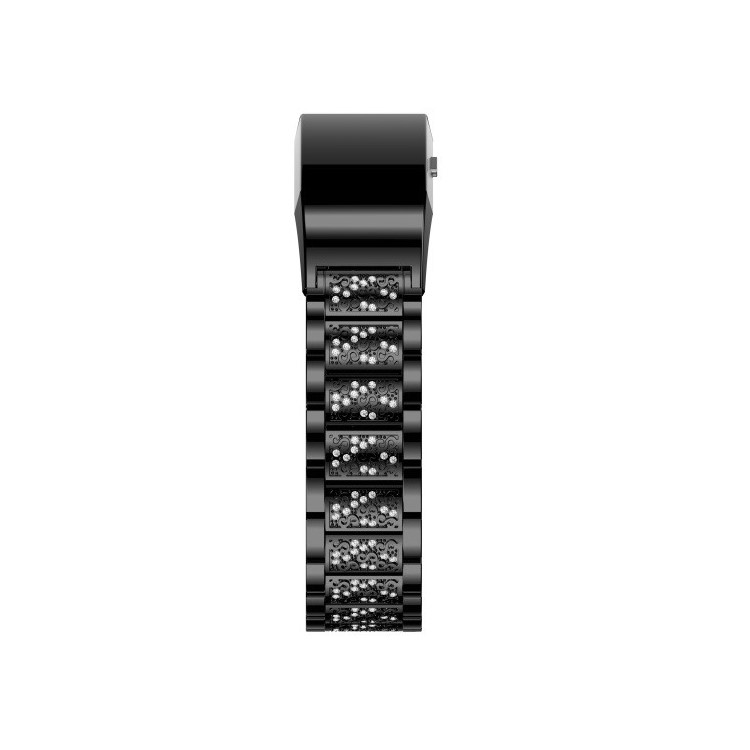 Rhinestone Decor Metal Watch Band Strap Replacement for Fitbit Charge 2 - Black-5