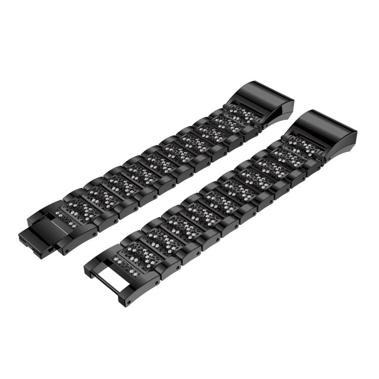 Rhinestone Decor Metal Watch Band Strap Replacement for Fitbit Charge 2 - Black-6