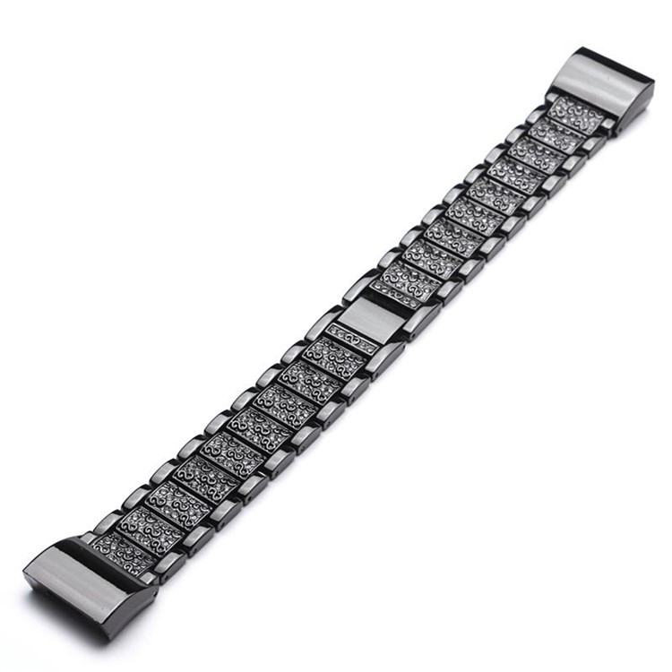 Rhinestone Decor Metal Watch Band Strap Replacement for Fitbit Charge 2 - Black-7