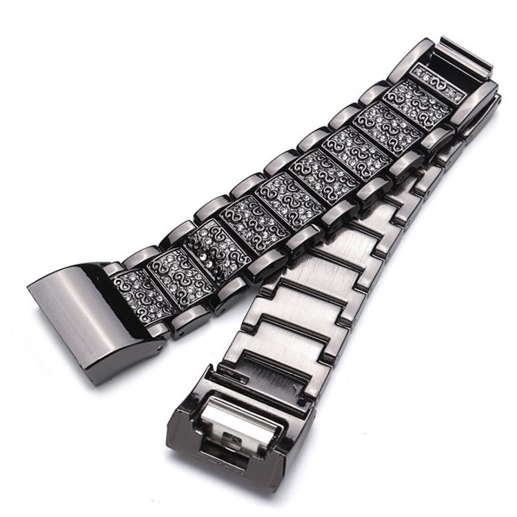 Rhinestone Decor Metal Watch Band Strap Replacement for Fitbit Charge 2 - Black-8