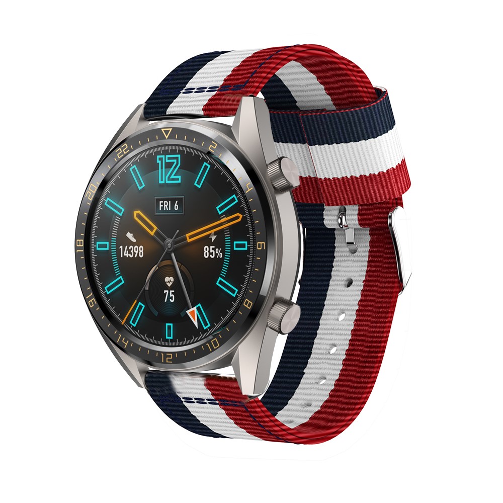 22mm Classic Buckle Nylon Watch Strap for Huawei Watch GT - Red / White / Blue-2