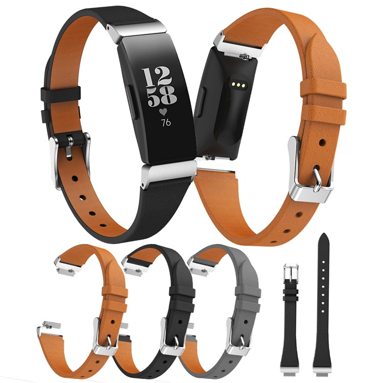 Pulseira De Relógio De Couro Genuíno De Passeio Único Para Fitbit Inspirar / Inspirar O RH - Cinzento-6