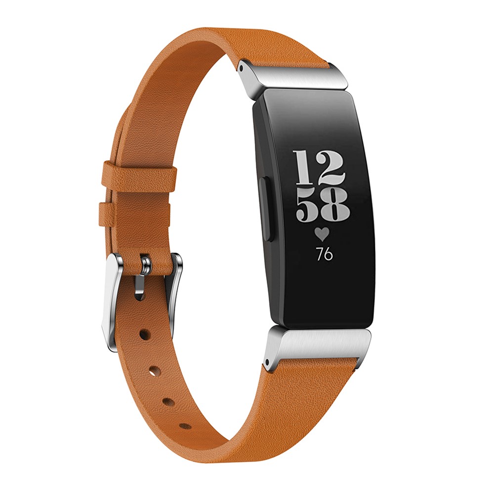 Bracelet De Montre En Cuir Véritable Tour Unique Pour Fitbit Inspire / Inspirer Les RH - Marron-2