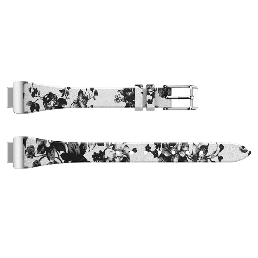 Flower Pattern Single Tour Genuine Leather Watch Strap for Fitbit Inspire / Inspire HR - White Background White Rose-4