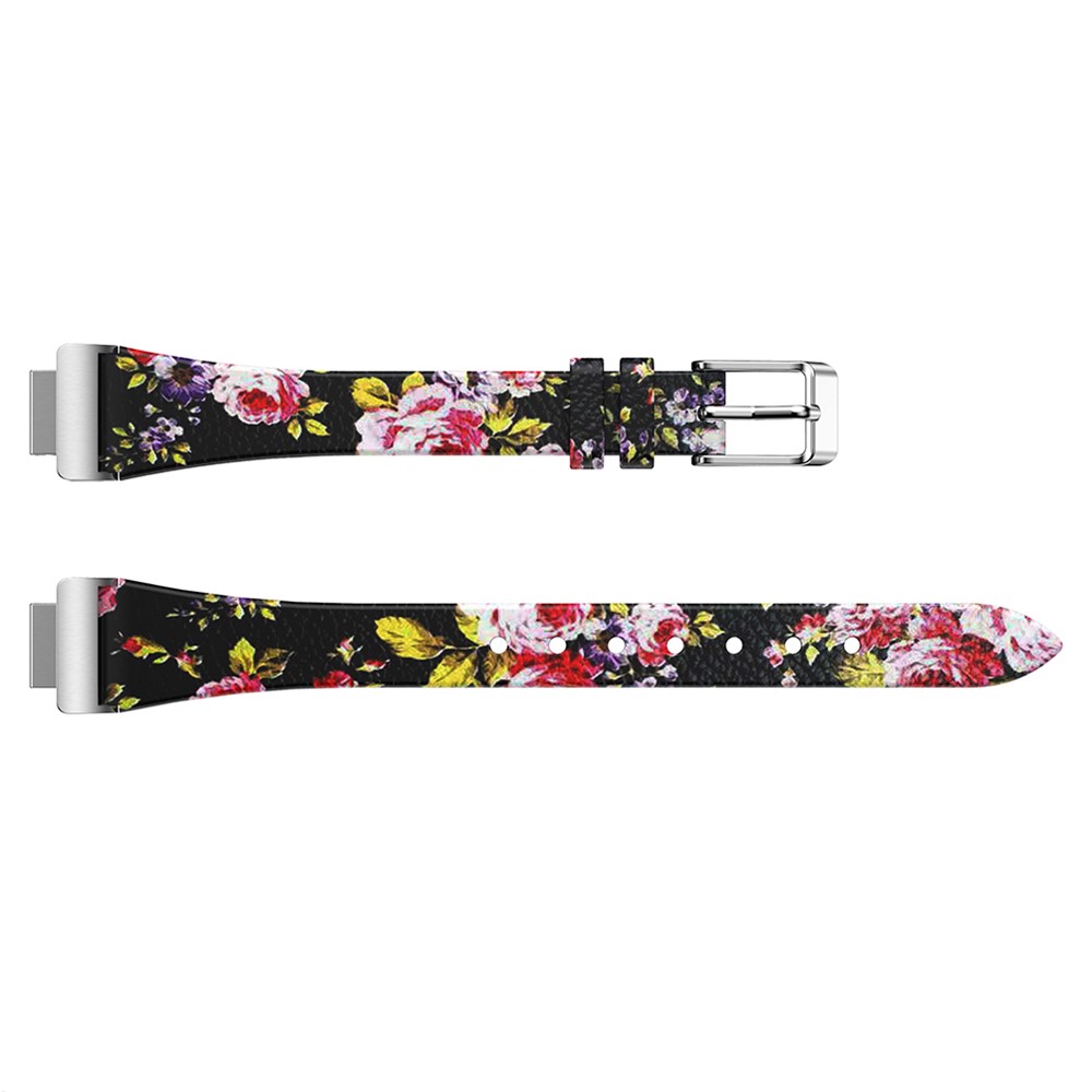 Flower Pattern Single Tour Genuine Leather Watch Strap for Fitbit Inspire / Inspire HR - Black Pink Rose-4