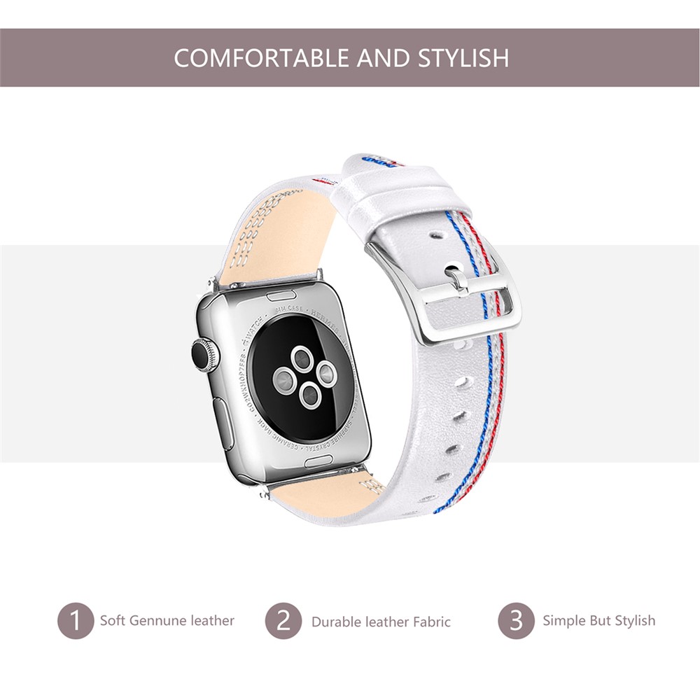 Genuine Leather Single Tour Watch Band for Apple Watch Apple Watch Series 4 44mm, Series 3/2/1 42mm - White-4