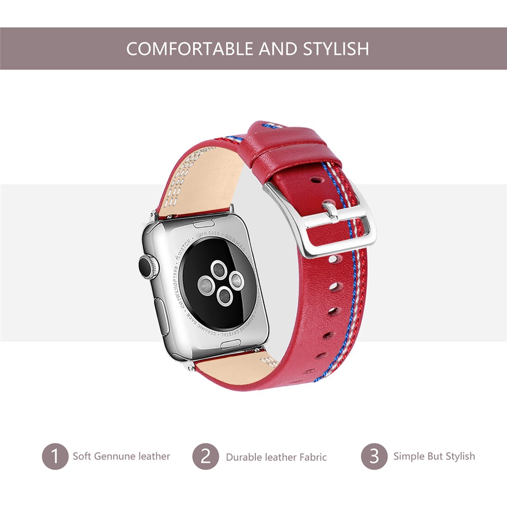 Cinturino In Vera Pelle Tour Singolo Per Apple Watch Apple Watch Serie 4 44mm, Serie 3/2/1 42mm - Rosso-4
