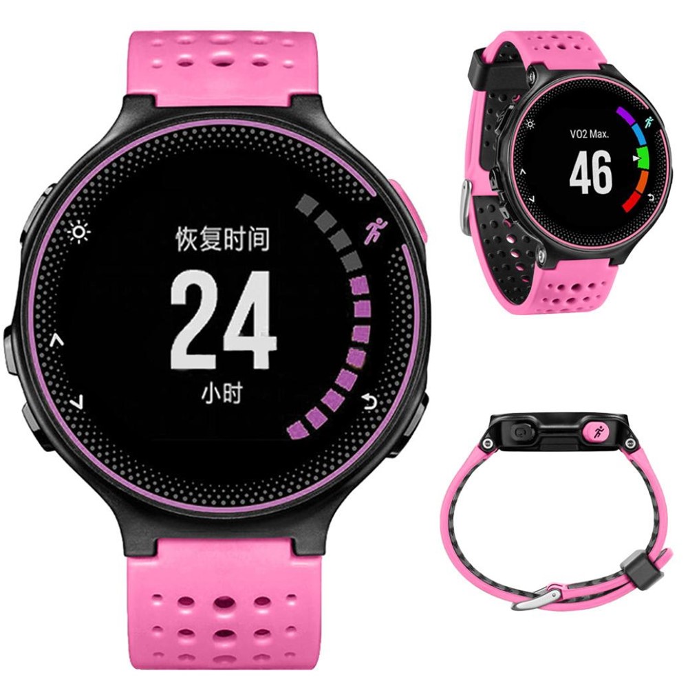 Bi-color Round Holes Silicone Watch Strap for Garmin Forerunner 220/230/235/620/630 - Rose / Black-5