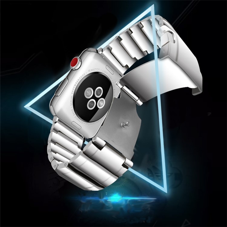 Einperliges Edelstahlarmband Mit Verstellbarer Schließe Und Gliedern Für Apple Watch Serie 4 44mm / Apple Watch Serie 3/2/1 42mm - Silber--4