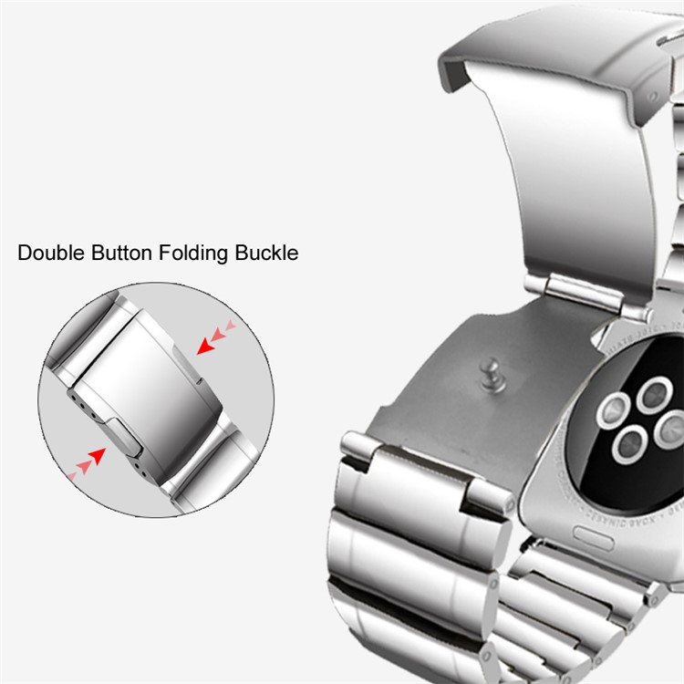 Einperliges Edelstahlarmband Mit Verstellbarer Schließe Und Gliedern Für Apple Watch Serie 4 44mm / Apple Watch Serie 3/2/1 42mm - Silber--5
