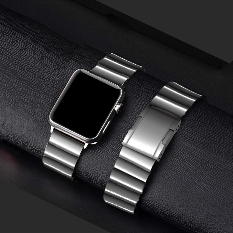 Einperliges Edelstahlarmband Mit Verstellbarer Schließe Und Gliedern Für Apple Watch Serie 4 44mm / Apple Watch Serie 3/2/1 42mm - Silber--7