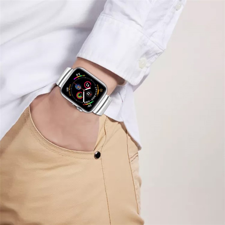 Einperliges Edelstahlarmband Mit Verstellbarer Schließe Und Gliedern Für Apple Watch Serie 4 44mm / Apple Watch Serie 3/2/1 42mm - Silber--8