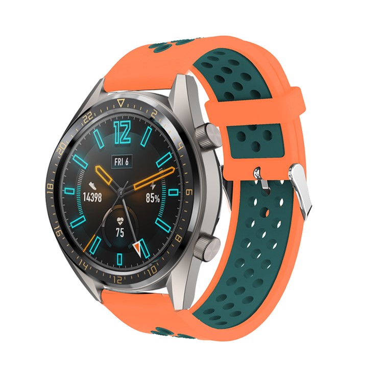 Zweifarbiges Silikon Sport Armband Für Huawei Watch GT - Grün / Orange-3