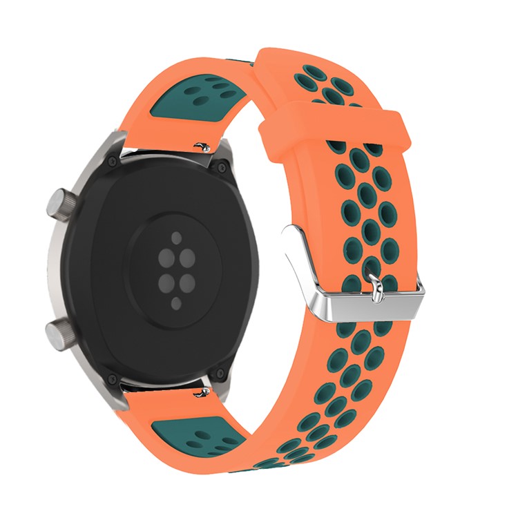Zweifarbiges Silikon Sport Armband Für Huawei Watch GT - Grün / Orange-4