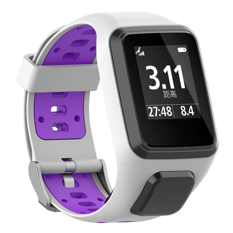 Dual Color Silicone Smart Watch Wrist Band Strap for TomTom Sport Runner 2 3 - White/Purple-2