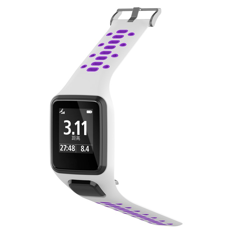 Dual Color Silicone Smart Watch Wrist Band Strap for TomTom Sport Runner 2 3 - White/Purple-4