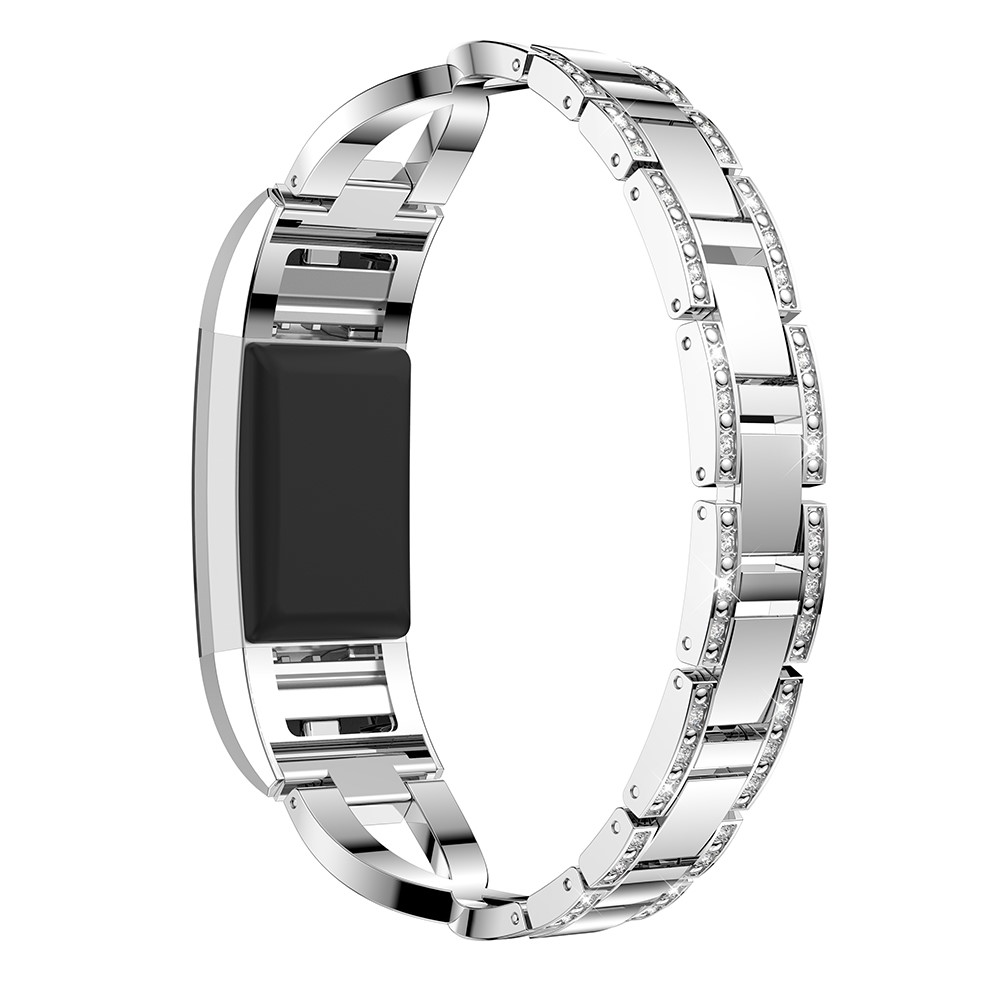 Faixa De Relógio Da Liga De Alumínio Da Decoração Do Cristal De Rocha Da X-forma Para A Carga 2 Do Fitbit - Prata-4