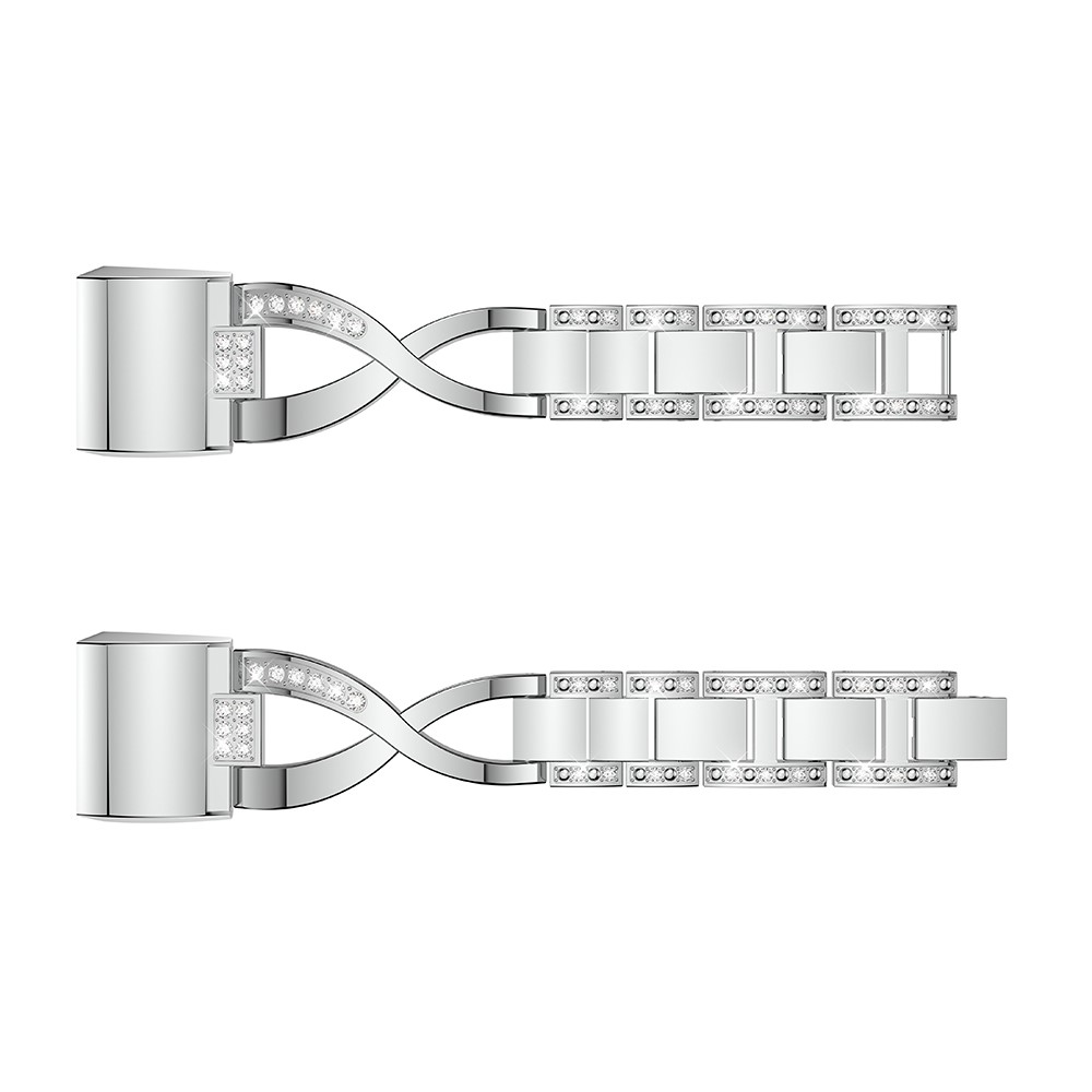Faixa De Relógio Da Liga De Alumínio Da Decoração Do Cristal De Rocha Da X-forma Para A Carga 2 Do Fitbit - Prata-5