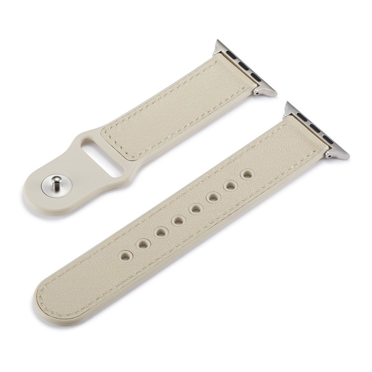 TPU+Genuine Leather Watch Band for Apple Watch 42mm/44mm - Beige-1