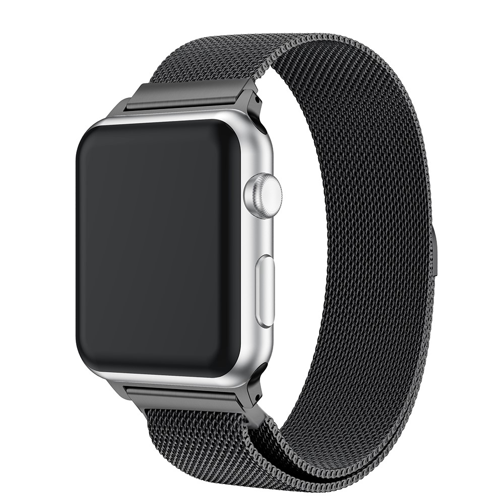 Milanese Semi-circular Tail Magnetic Stainless Steel Watch Band for Apple Watch Series 3/2/1 42mm - Black-2