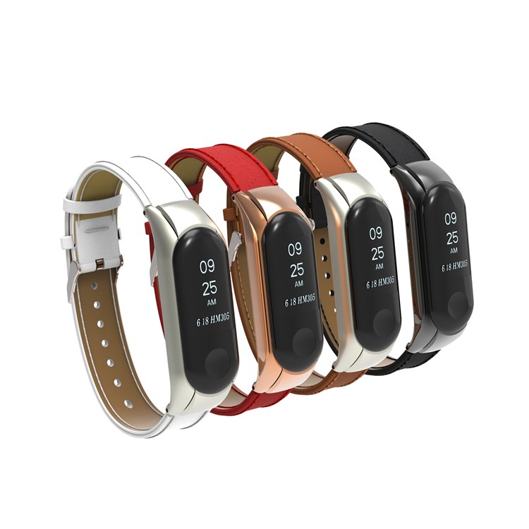 Genuine Leather Watch Bracelet for Xiaomi Mi Smart Band 4 - White-9