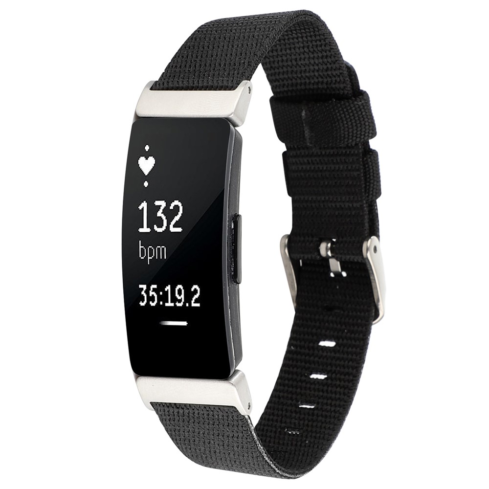 Nylon Canvas Watch Band with Metal Buckle for Fitbit Inspire HR - Black-2