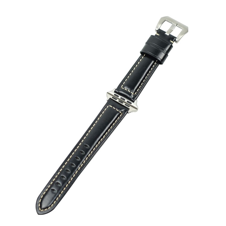 Split Leather with Silver Buckle Watch Band for Apple Watch Series 4/3/2/1 40mm / 38mm - Black-2