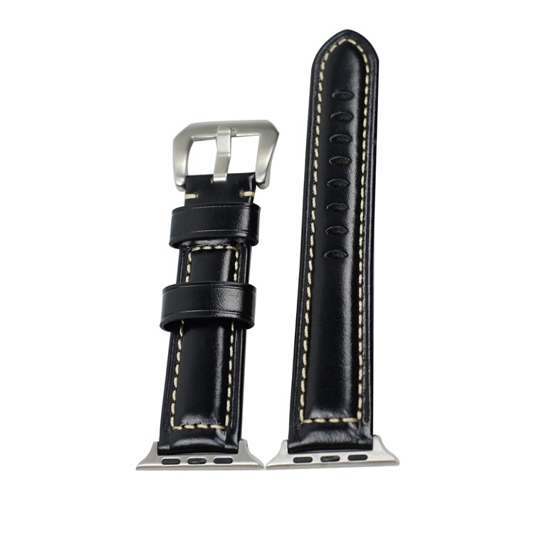 Split Leather with Silver Buckle Watch Band for Apple Watch Series 4/3/2/1 40mm / 38mm - Black-3