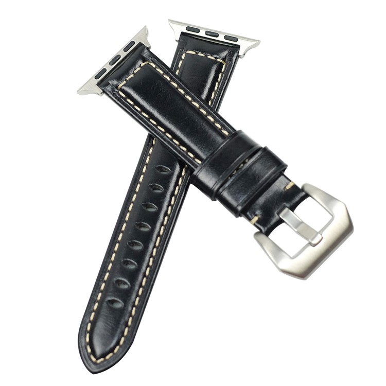 Split Leather with Silver Buckle Watch Band for Apple Watch Series 4/3/2/1 40mm / 38mm - Black-6