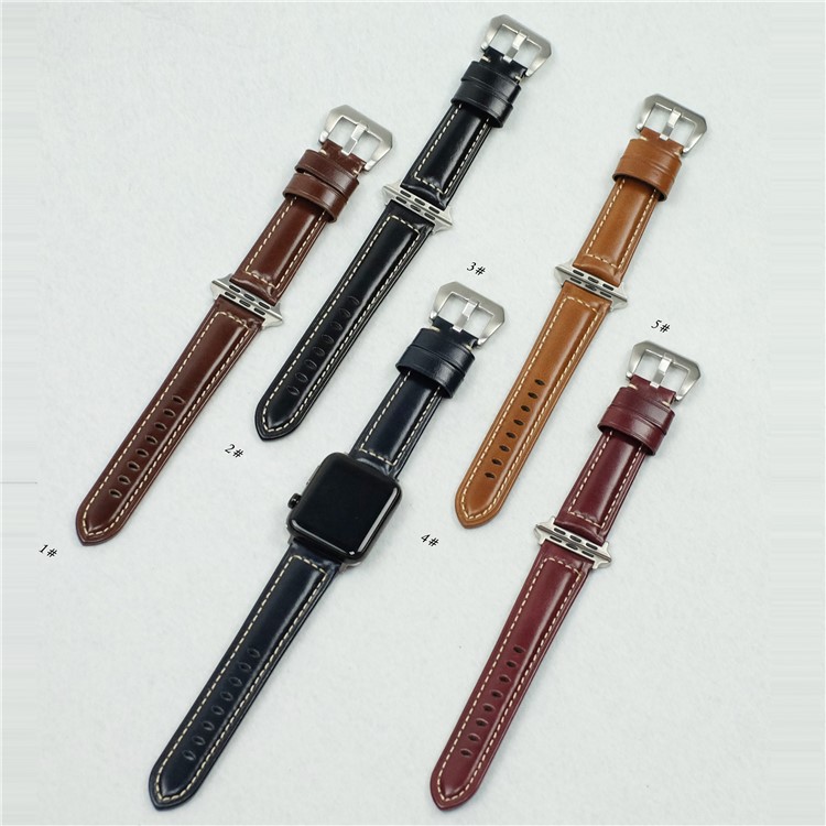 Split Leather with Silver Buckle Watch Band for Apple Watch Series 4/3/2/1 40mm / 38mm - Black-8